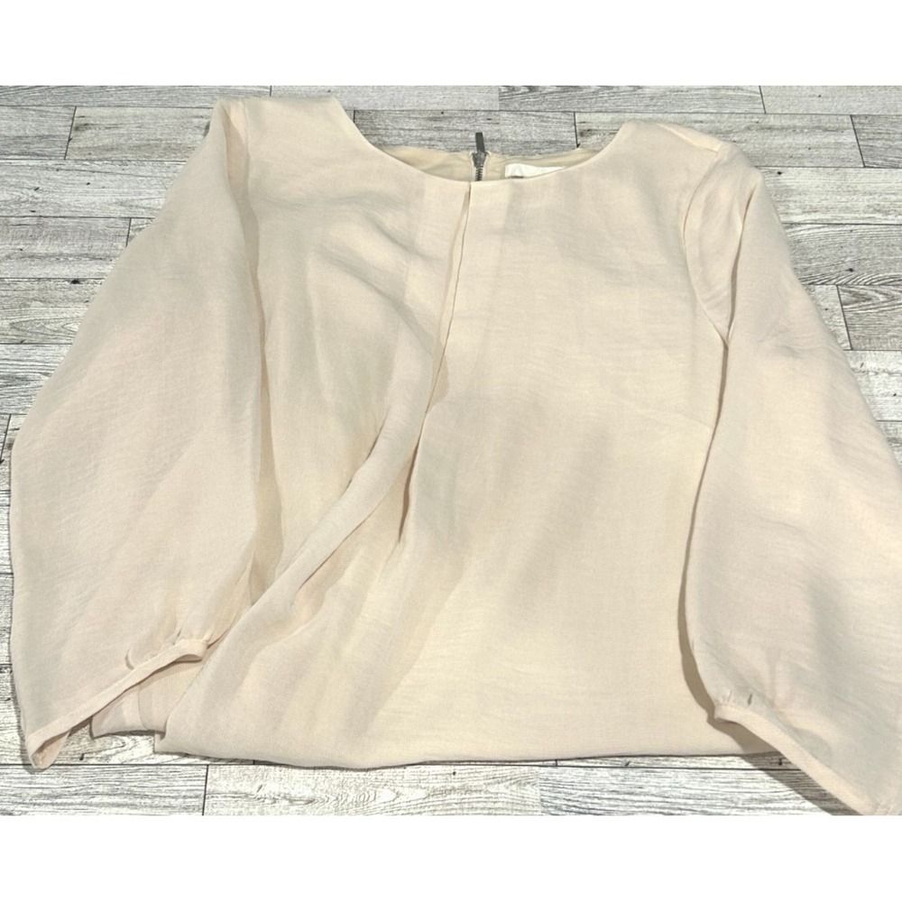 H&M‎ Womens 3/4 sleeve delicate layered shift dress knee length zip SZ 8 ivory
